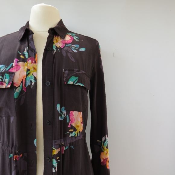 French Connection Delphine Drape Black Floral Shirt Dress - Picture 10 of 16